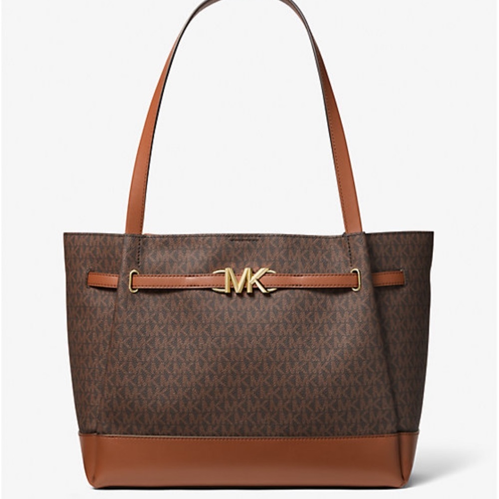 MICHAEL KORS 
Reed Large Belted Logo Tote Bag Brown Signature color